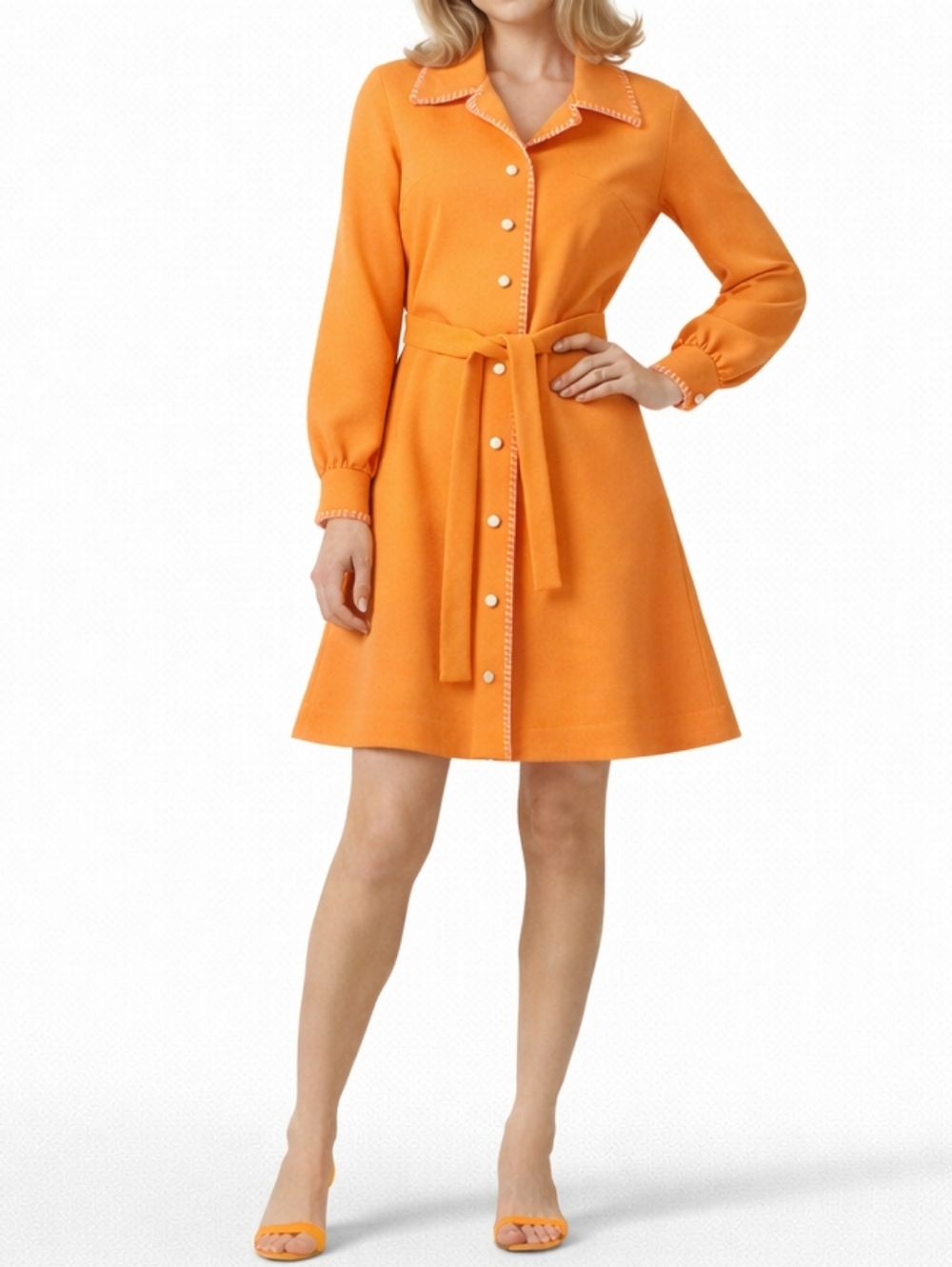 1960s 1970s Vintage Melon Orange Mini Dress Crown Collecrion Carol King #7